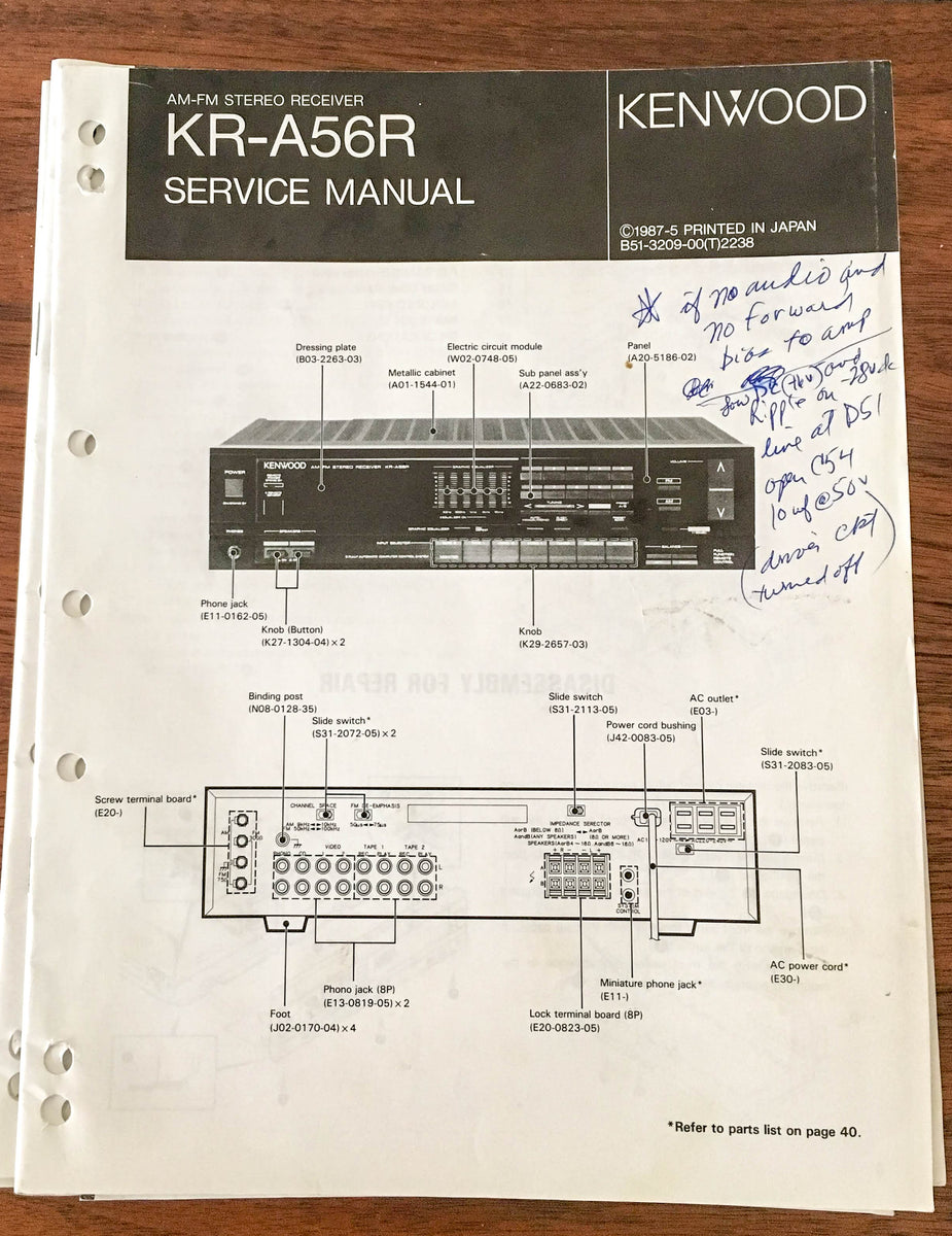 Kenwood KRA56R Receiver Service Manual *Original* Vintage Audio