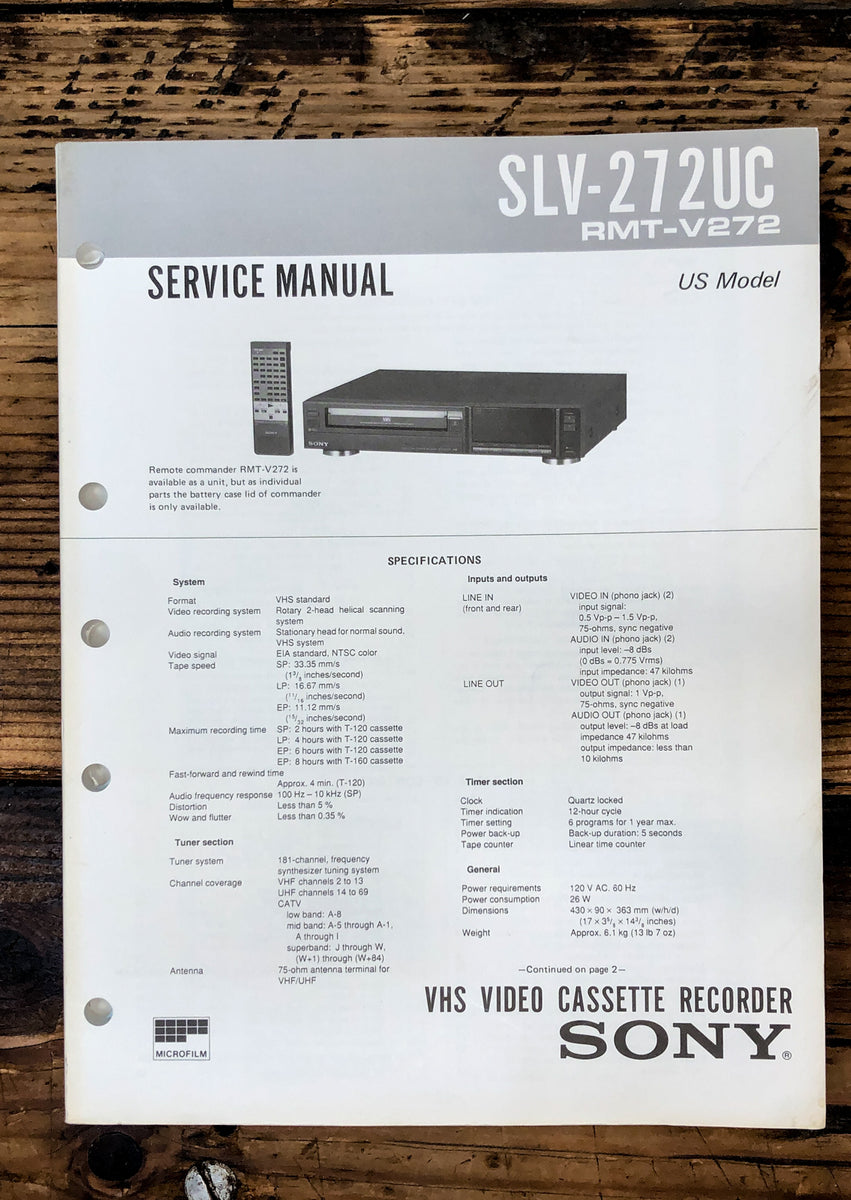 VCR Service Manual *Original* Vintage Audio Store Vintage Service Manuals, Stereo Brochures