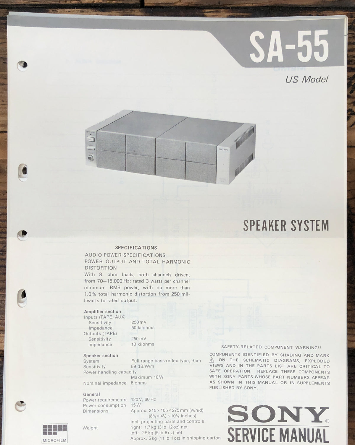 Sony SA-55 Service Manual *Original*