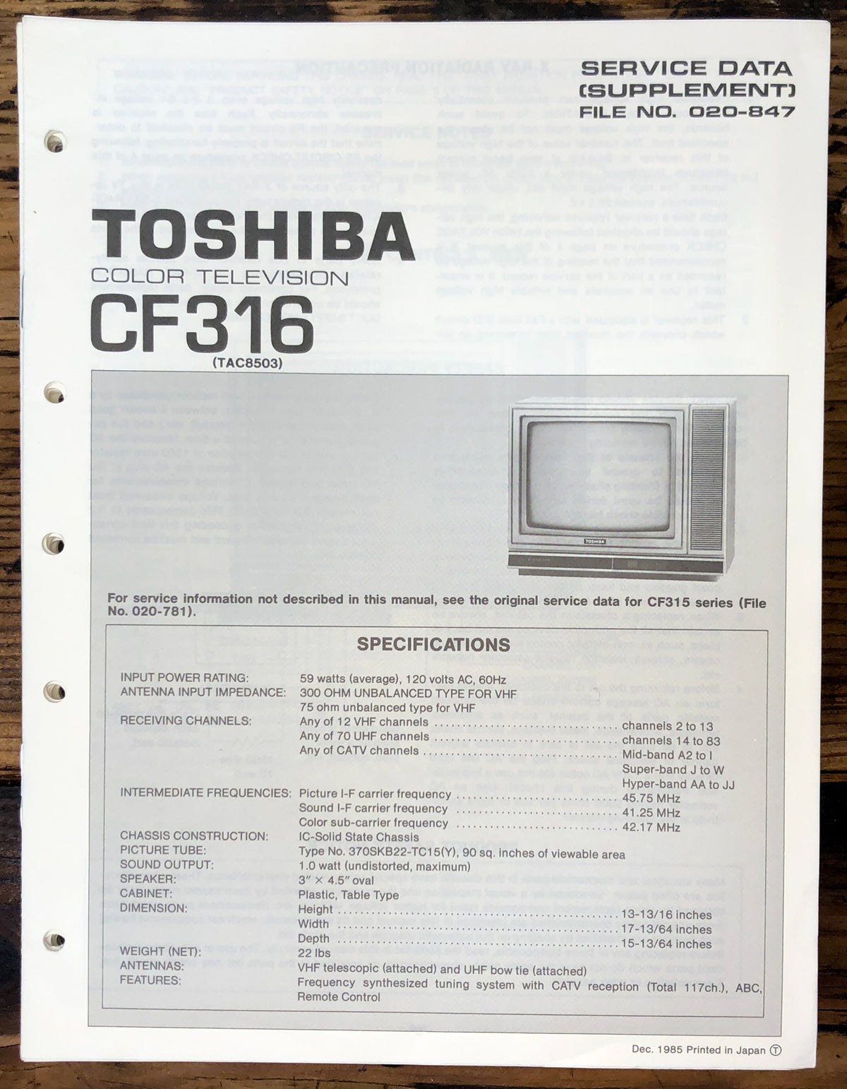 Toshiba CF316 Service Manual *Original*