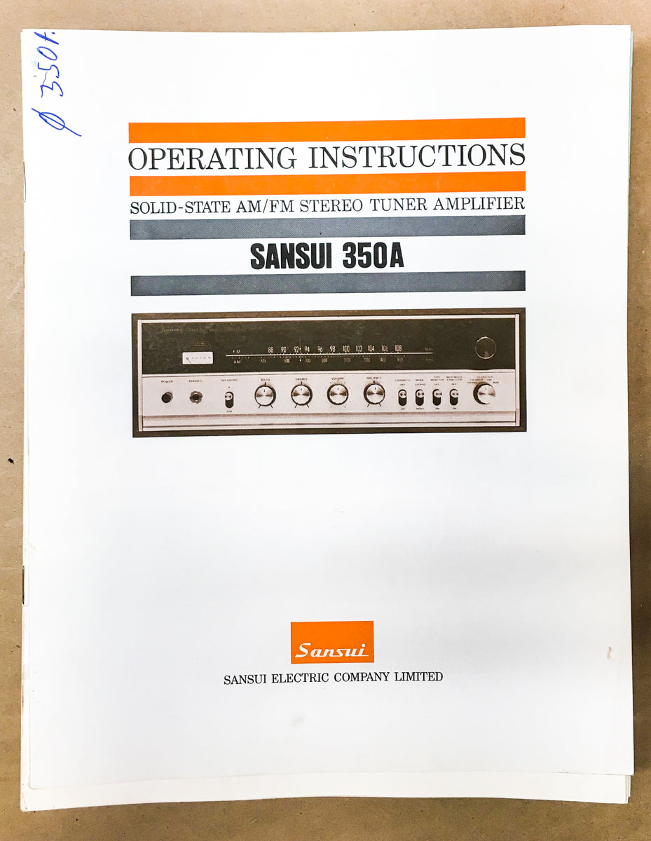 Sansui Model 350A 350 A Receiver Owners / Operating Manual *Original*
