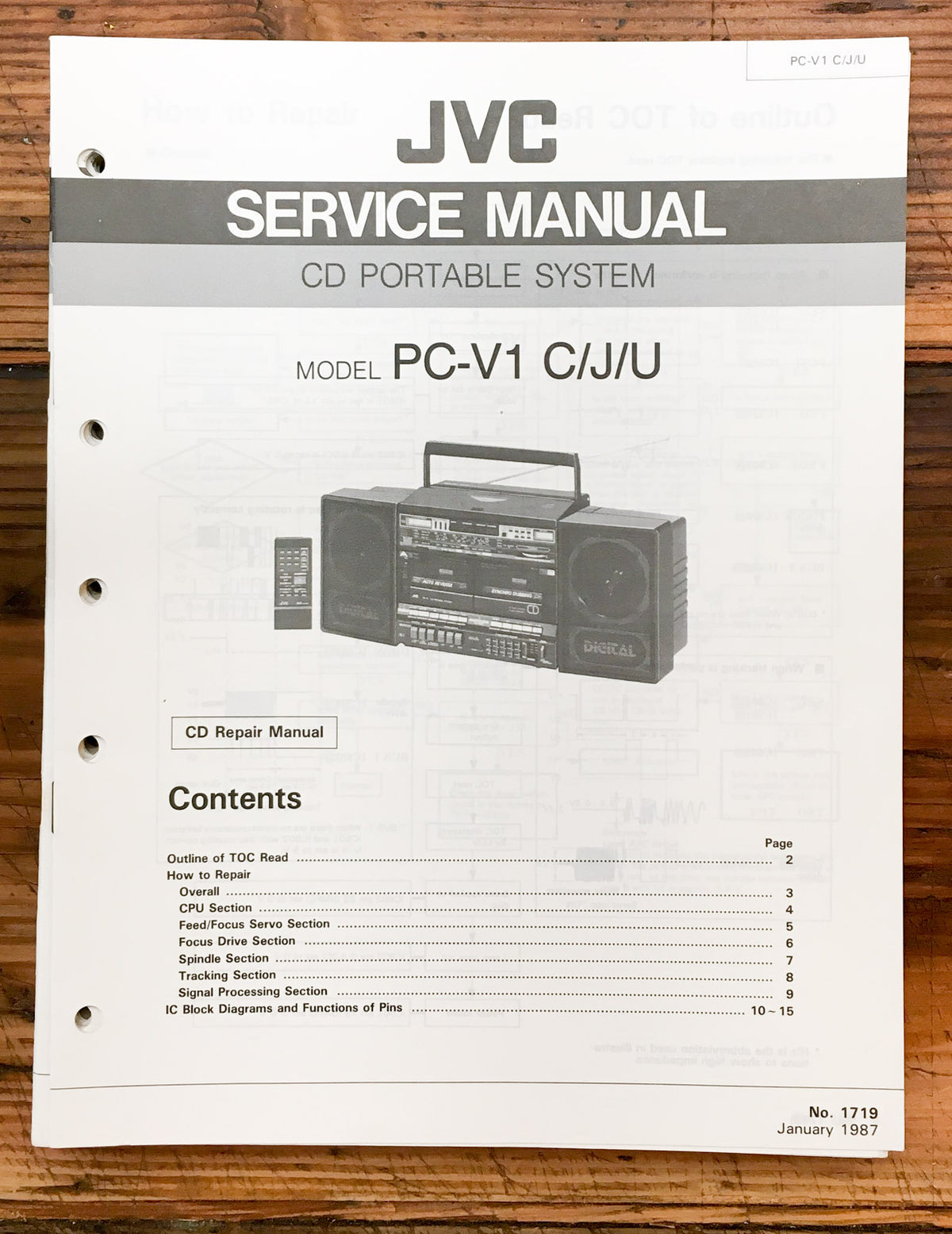 JVC PC-V1 Stereo CD Repair Service Manual *Original* #1