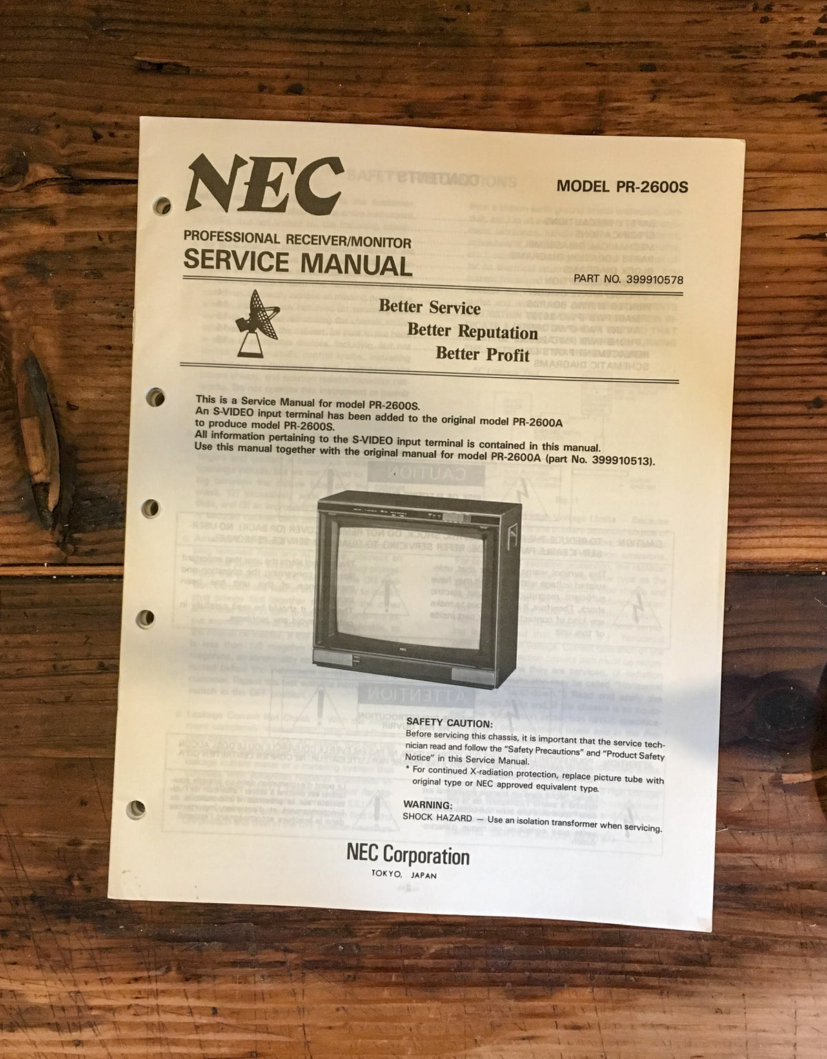 NEC Model PR-2600S Monitor Service Manual *Original*