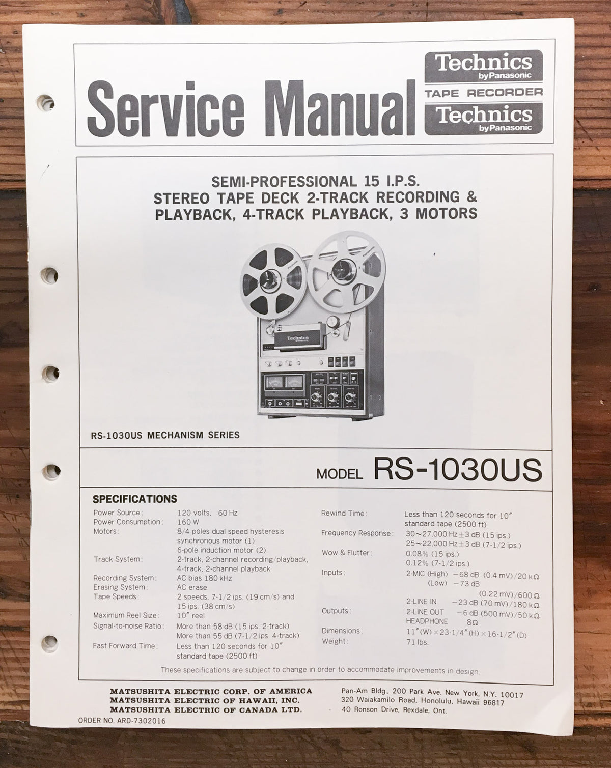 Technics RS-1030US RS-1030 US Reel to Reel Service Manual *Original*