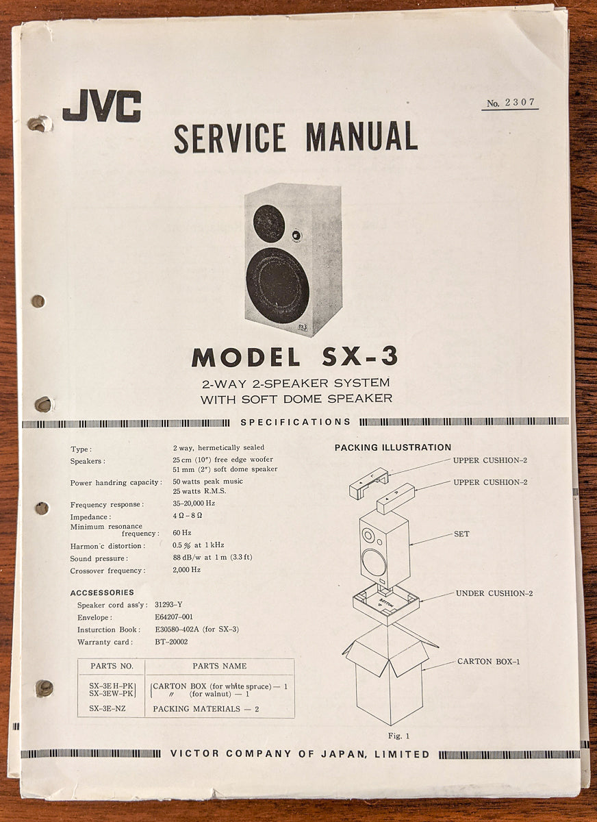 JVC SX-3 Speaker Service Manual *Original*