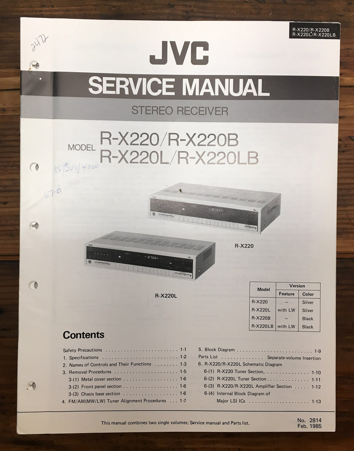 JVC R-X220 R-X220B Receiver Service Manual *Original*