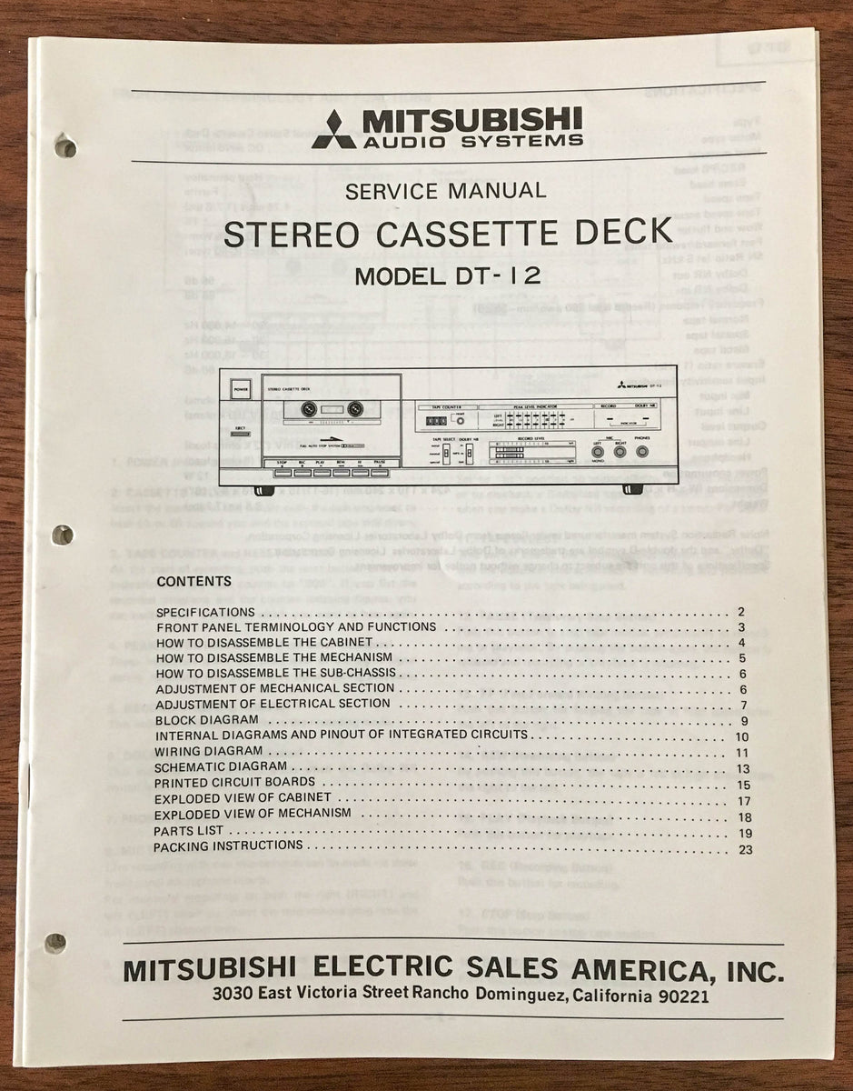 Mitsubishi DT-12 Service Manual *Original* #2 – Vintage Audio Store