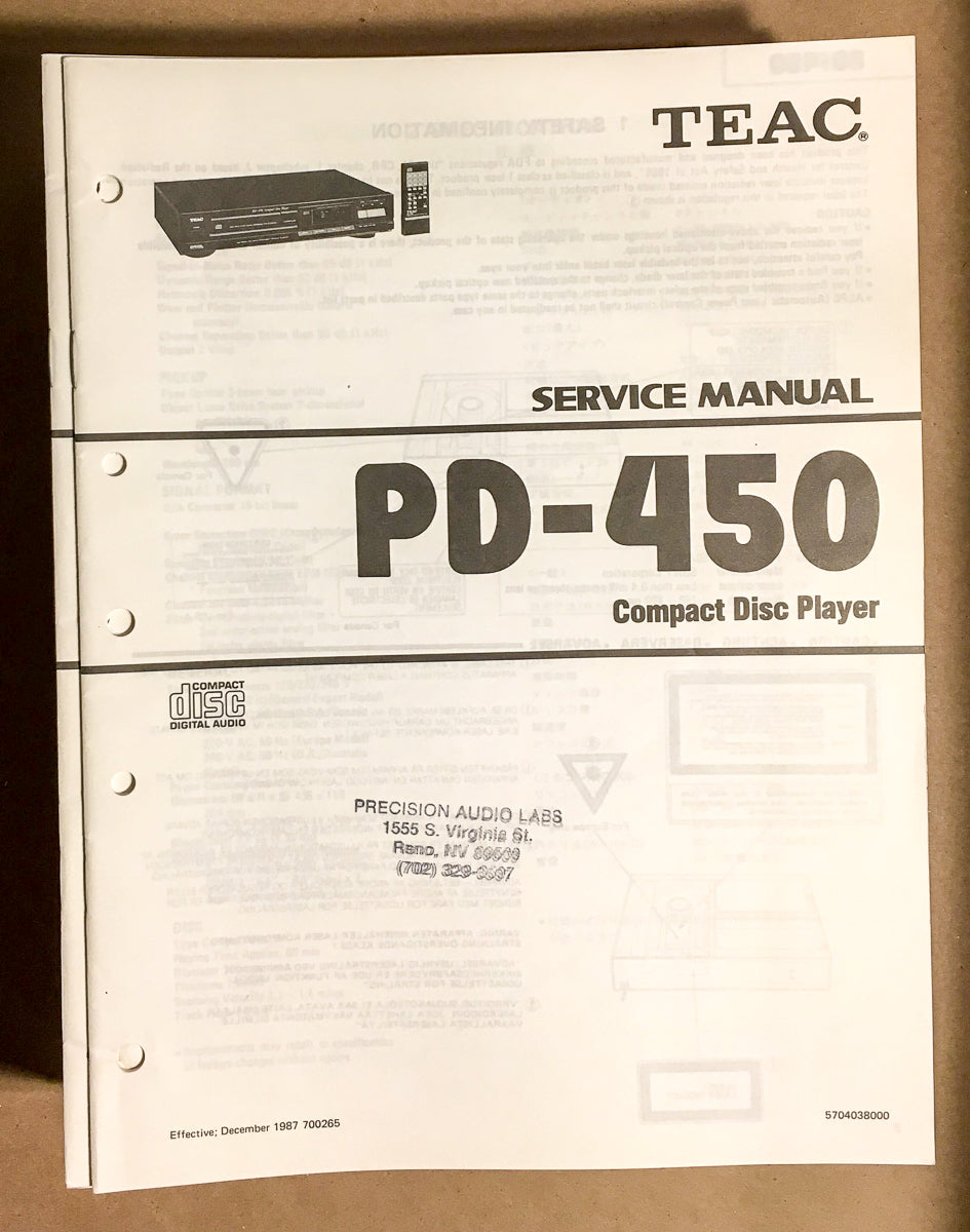 TEAC PD-450 CD Player Service Manual *Original* #3