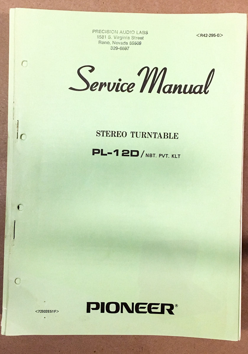 Pioneer PL-12D Turntable / Record Player Service Manual *Original*