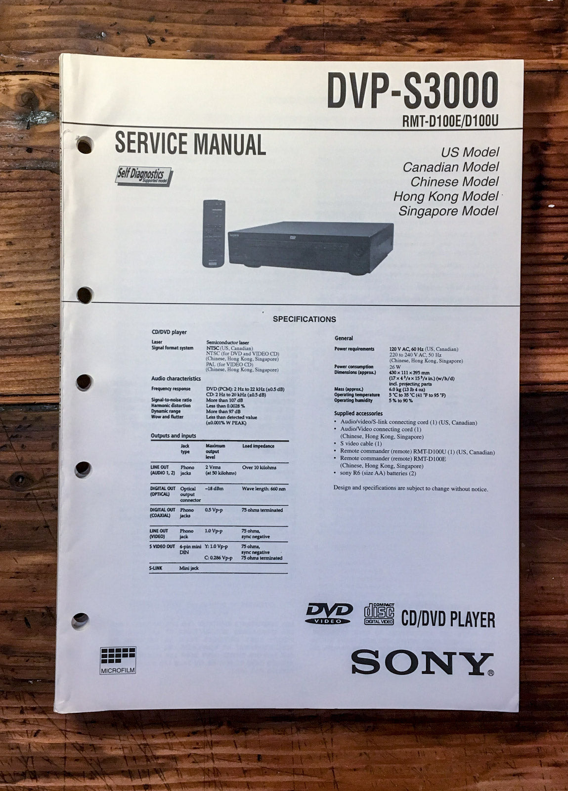 Sony DVP-S3000 Service Manual *Original*