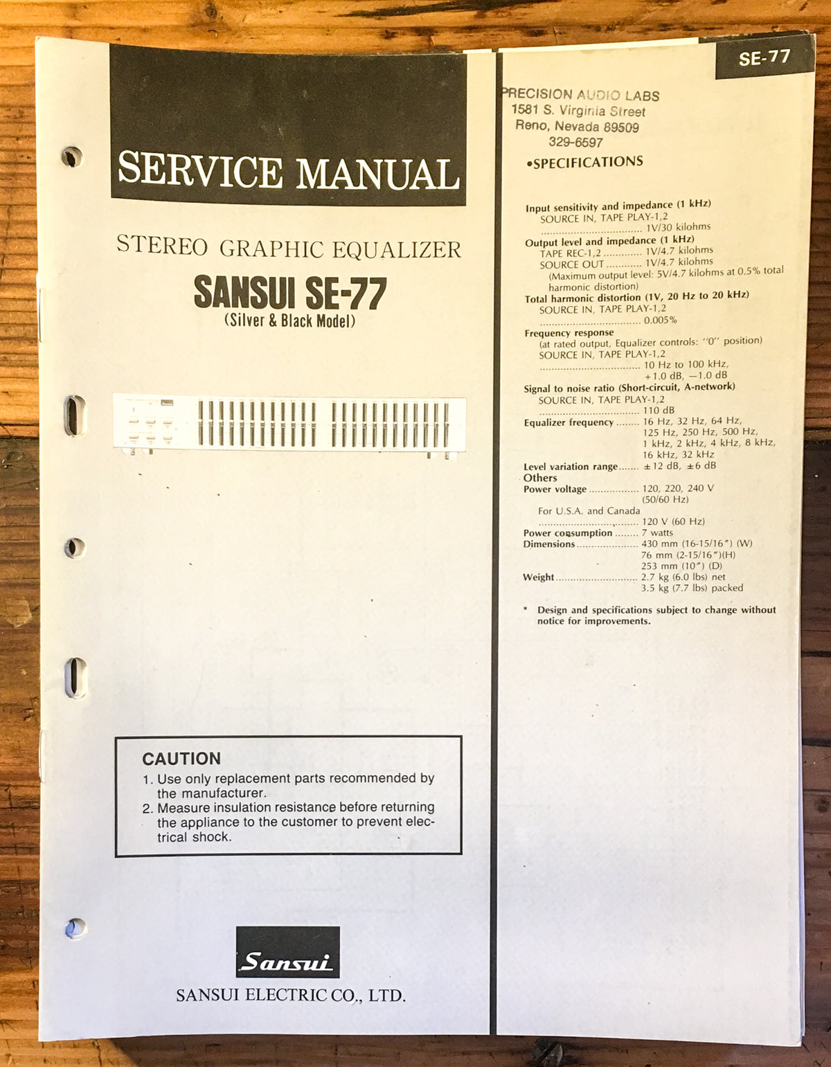 Sansui SE-77 Equalizer Service Manual *Original*