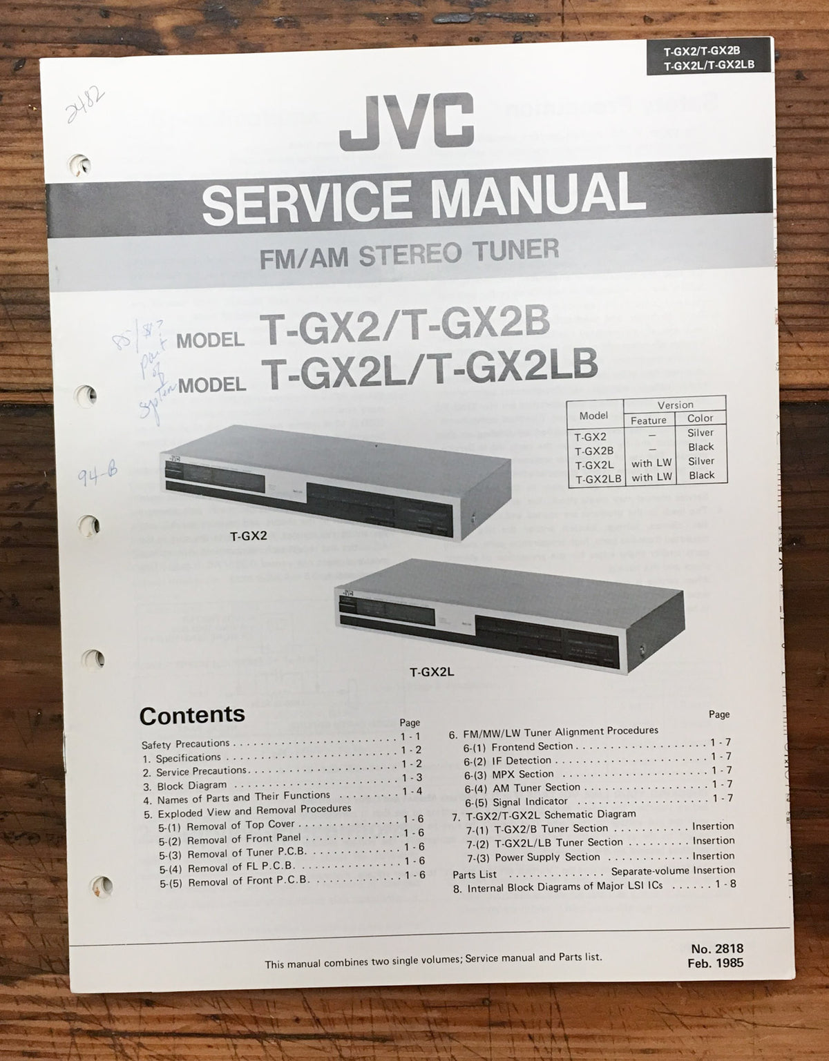 JVC T-GX2 T-GX2L Tuner Service Manual *Original*