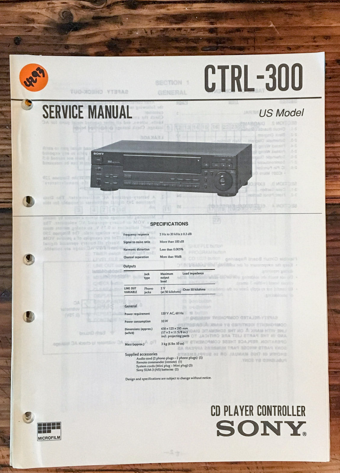 Sony CTRL-300 CD Player Controller Service Manual *Original*