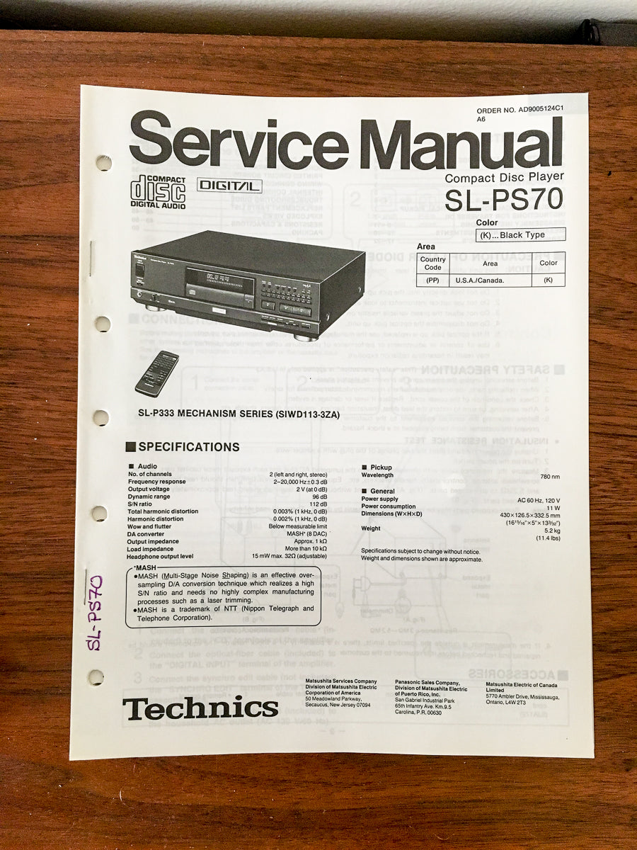 Panasonic SL-PS70 CD Player Service Manual *Original*