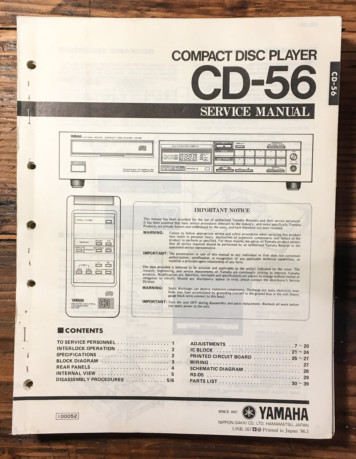 Yamaha CD-56 CD Player Service Manual *Original*