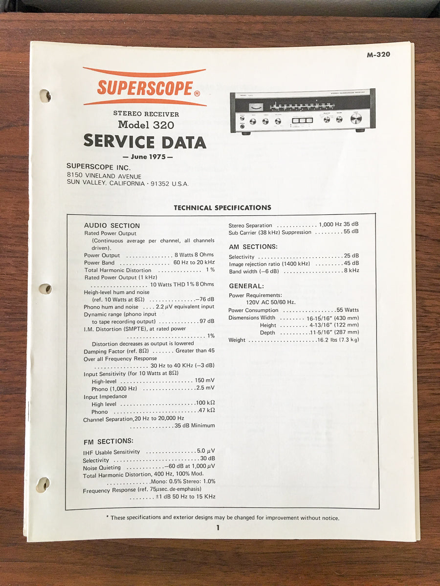 Superscope Model320 Receiver Service Manual *Original*