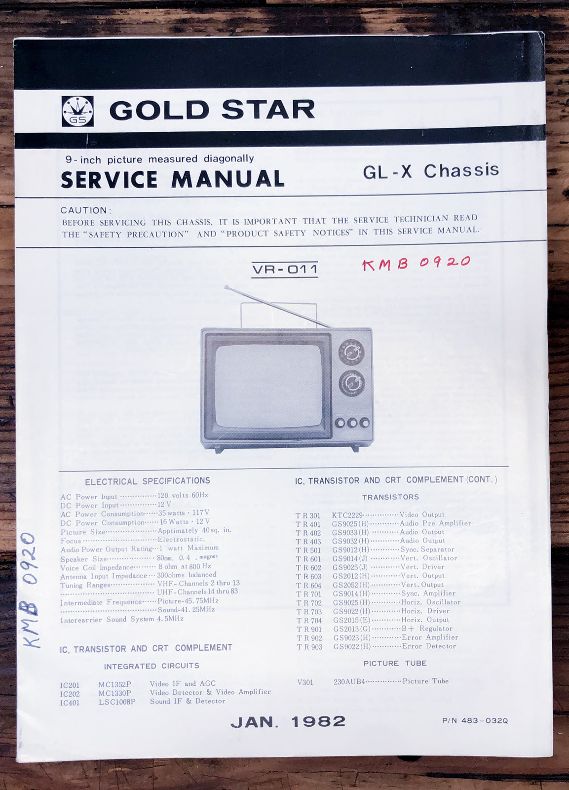Goldstar VR-011 TV Service Manual *Original*