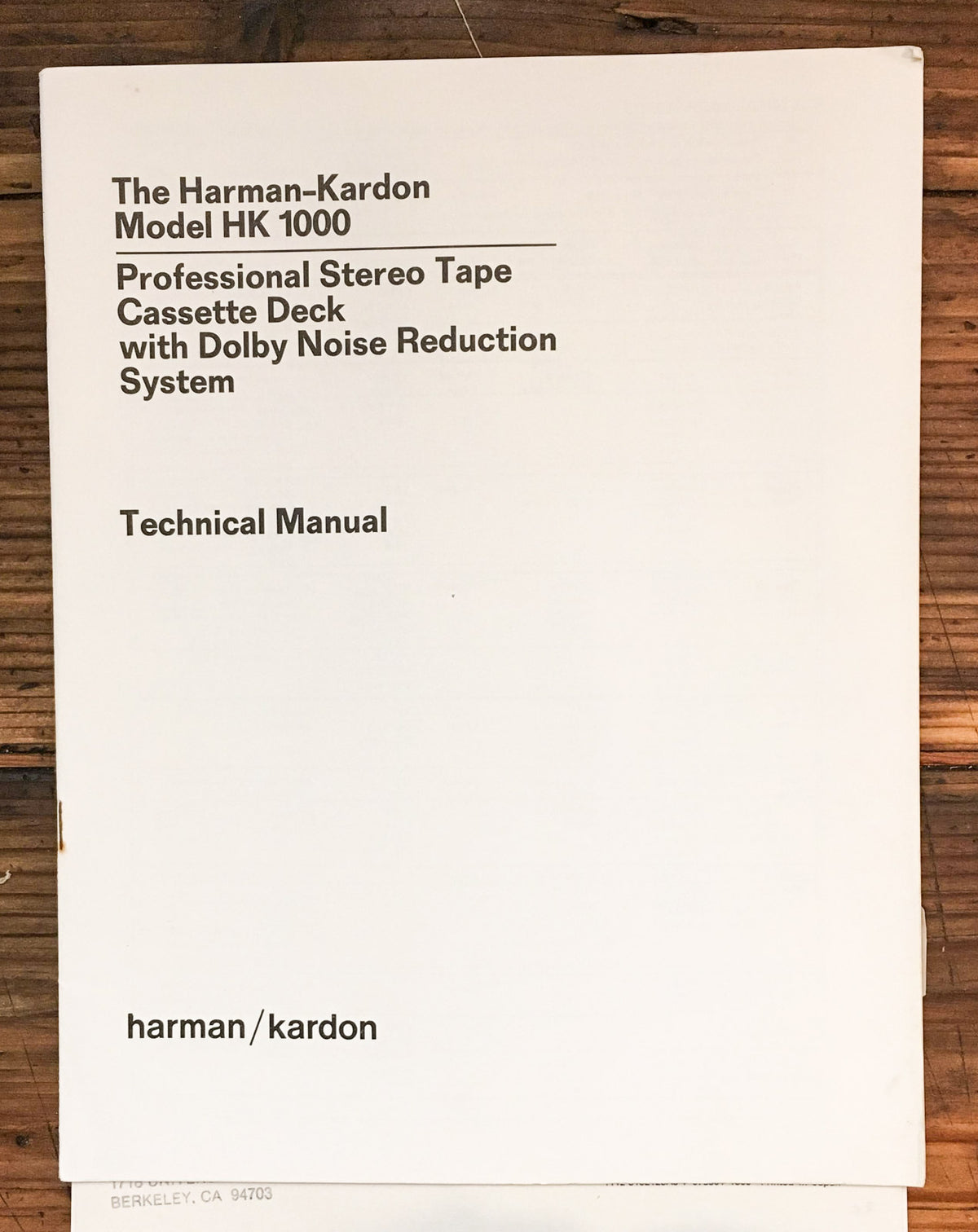Harman Kardon HK1000 HK-1000 Cassette Service Manual *Original*