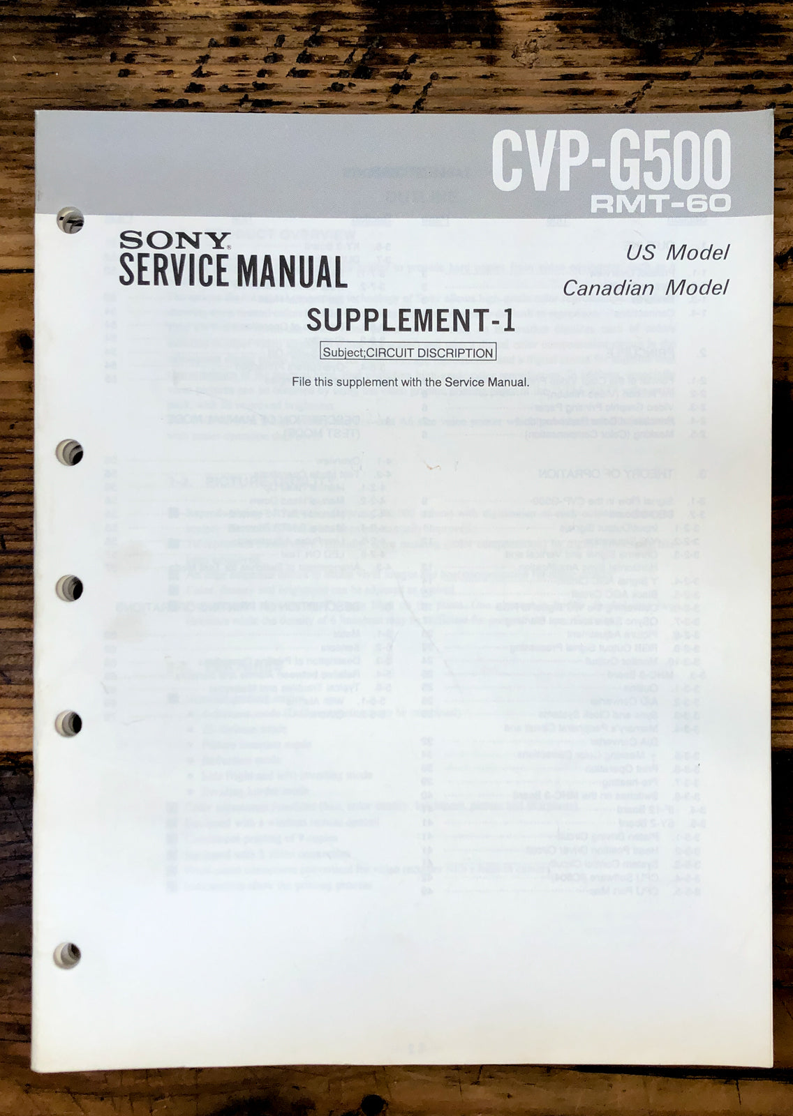 Sony CVP-G500 Supp. Service Manual *Original*