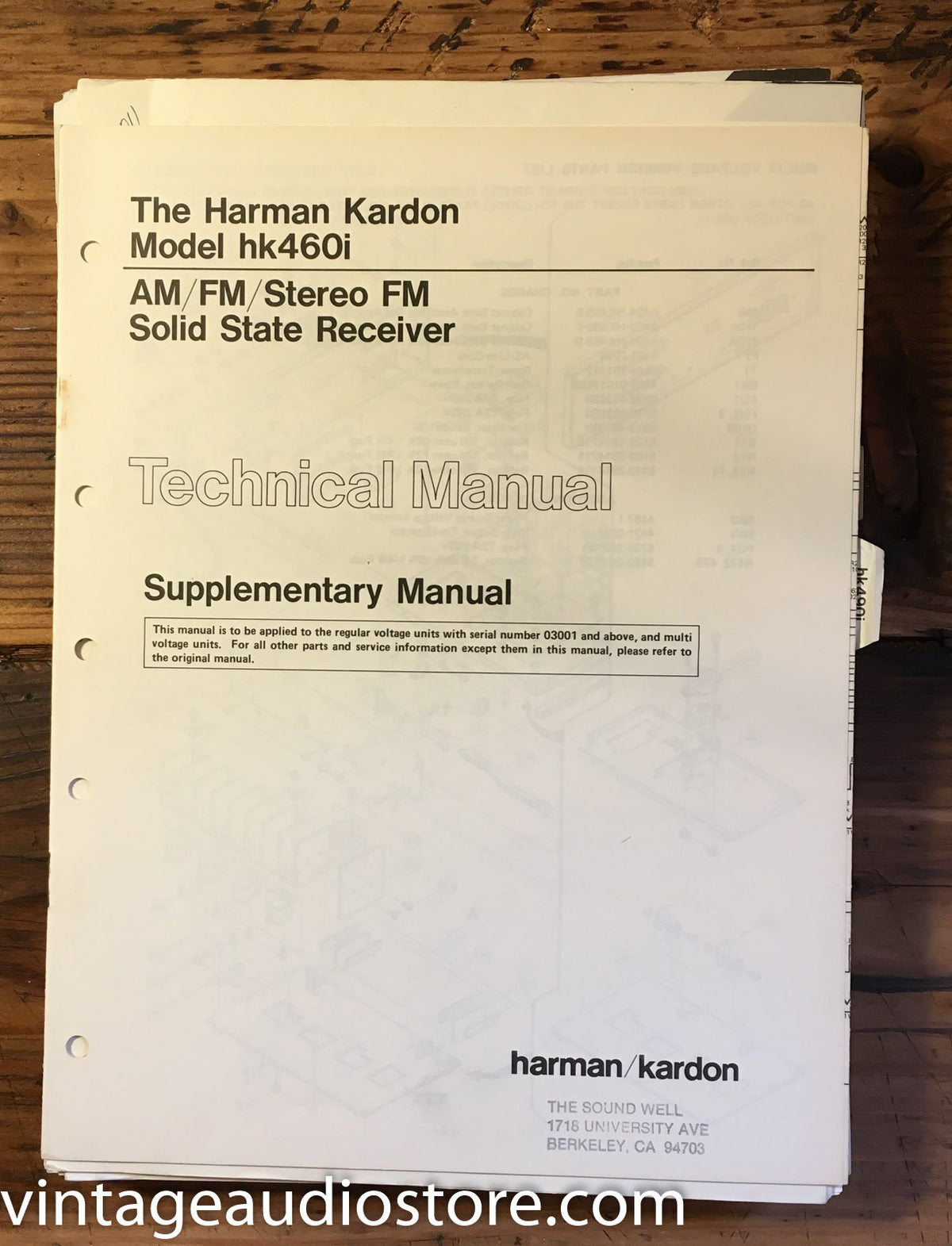 Harman Kardon HK460i HK 460i Service Manual Supplement *Original*