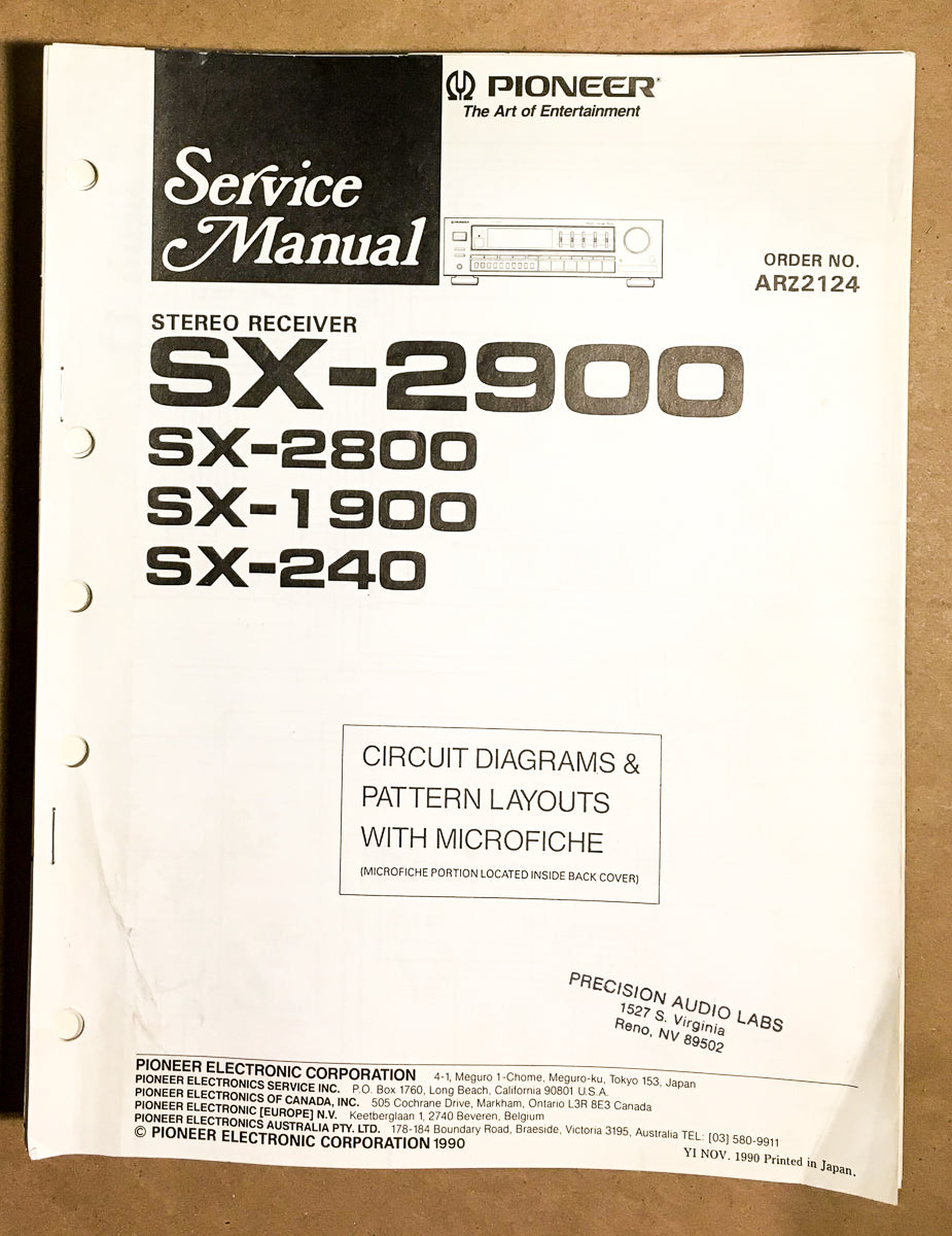 Pioneer SX-2900 SX-2800 SX-1900 SX-240 Receiver Service Manual *Original*