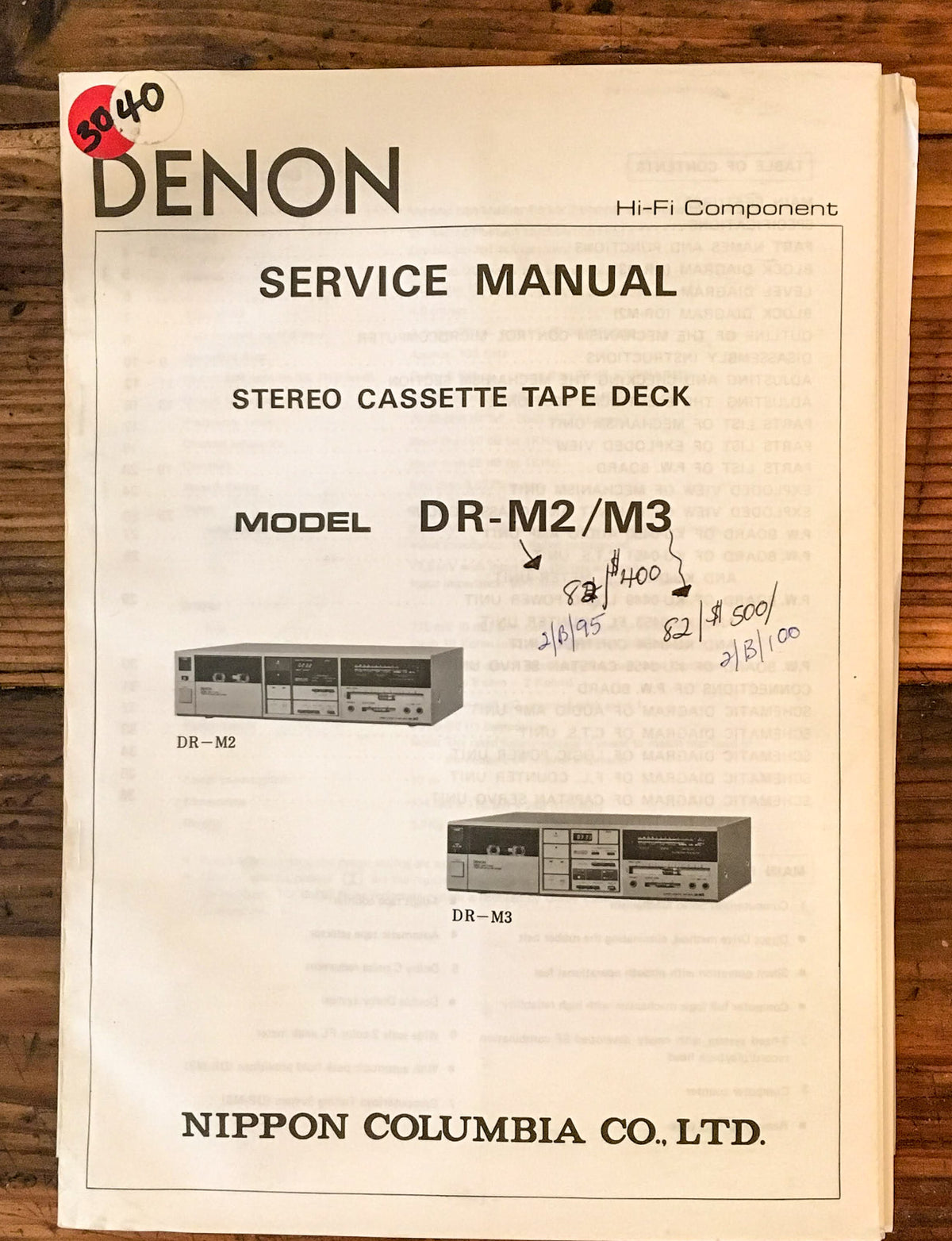 Denon DR-M2 DR-M3 DR-M4 Cassette Deck Service Manual *Original*