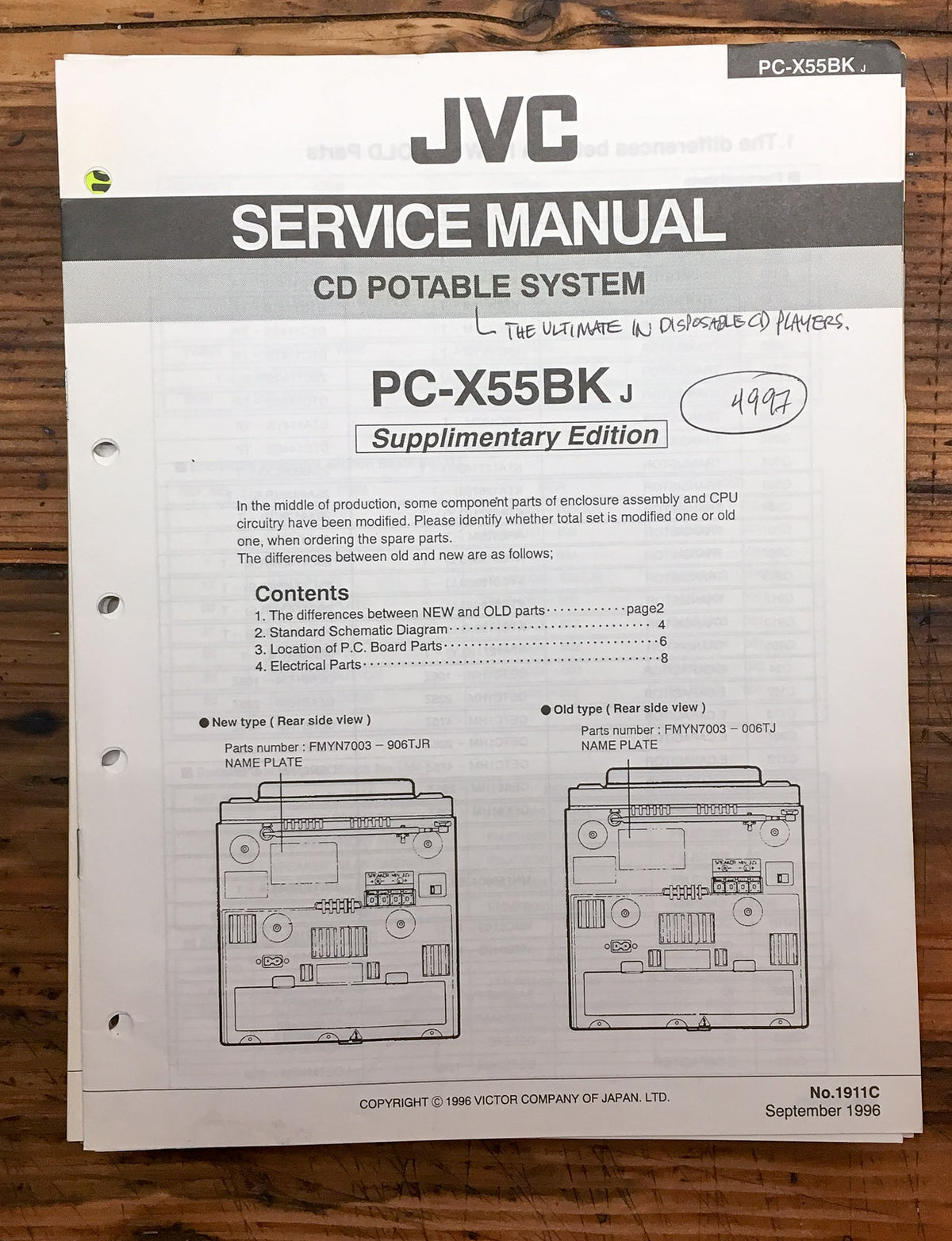 JVC PC-X55 BK Stereo Supplementary Service Manual *Original*