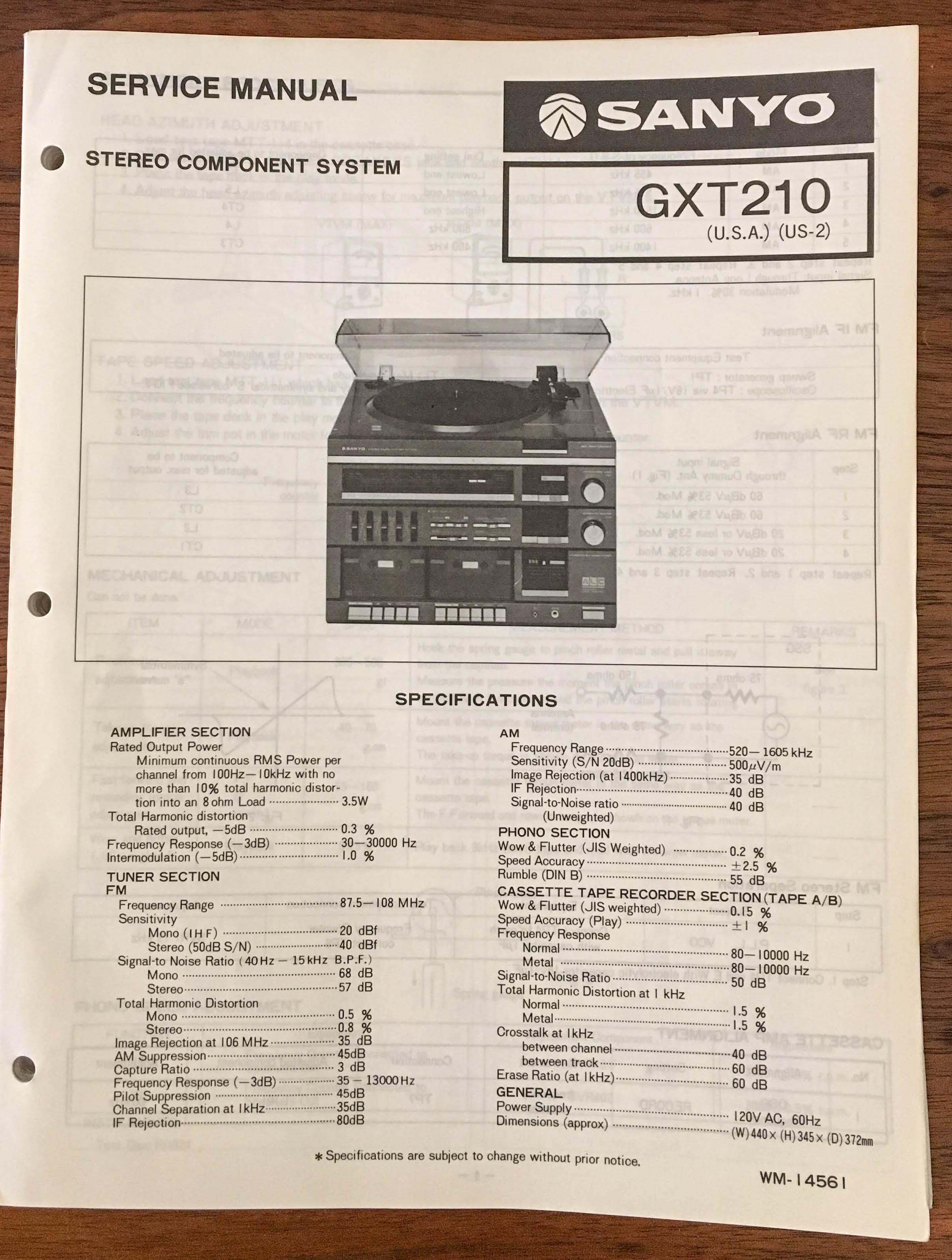 Sanyo GXT210 GXT 210 STEREO Service Manual *Original* – Vintage Audio ...