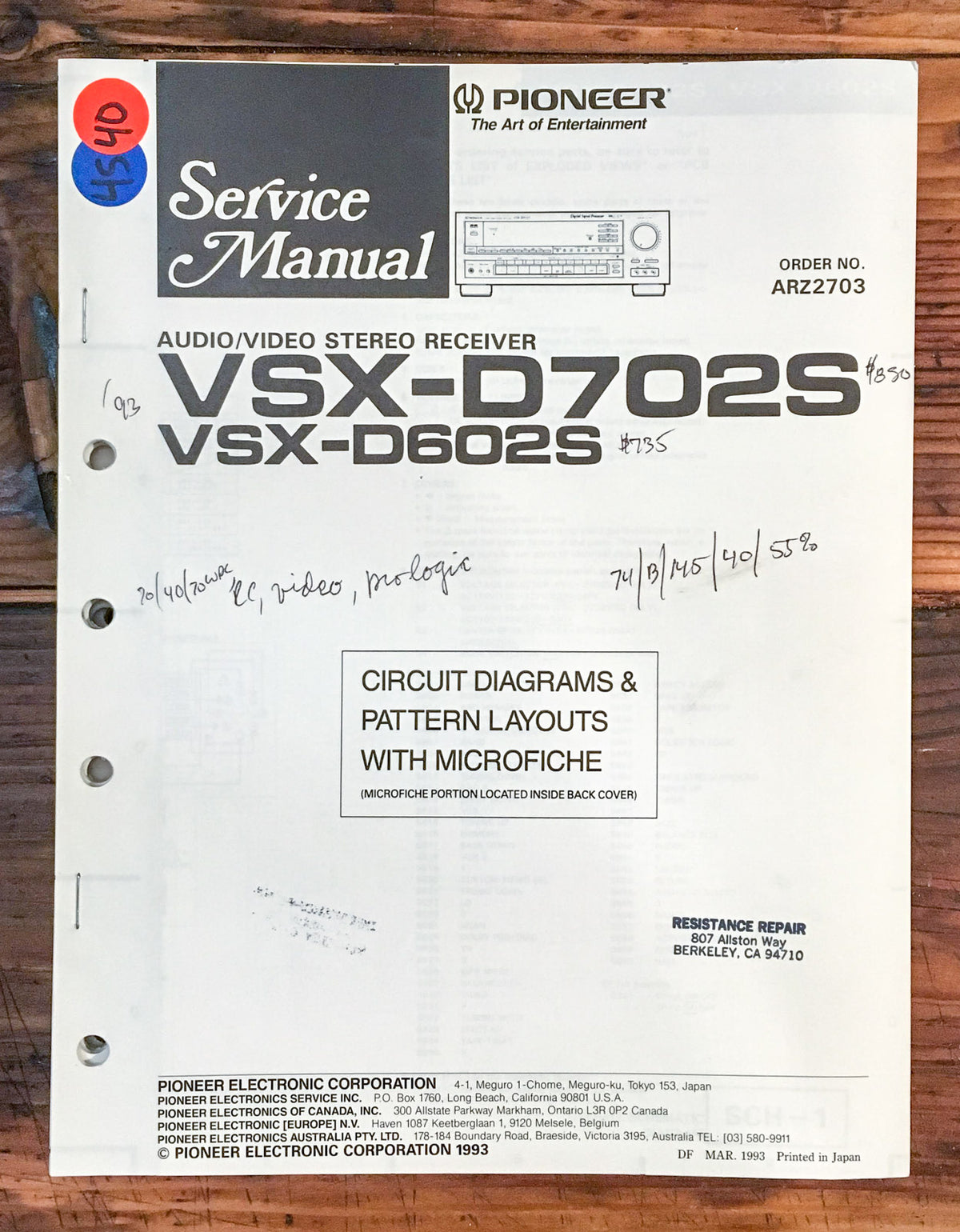 Pioneer VSX-D702S VSX-D602S Receiver Service Manual *Original*