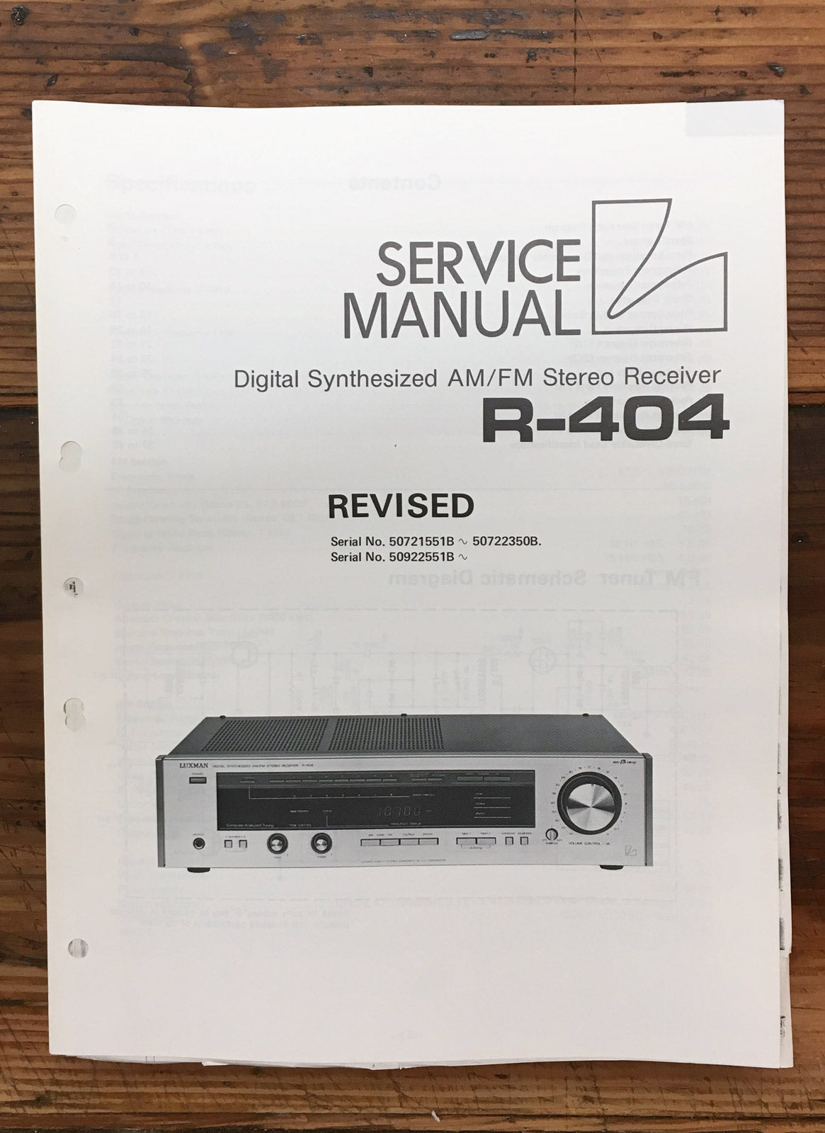 Luxman R-404 Receiver Revised Service Manual *Original*