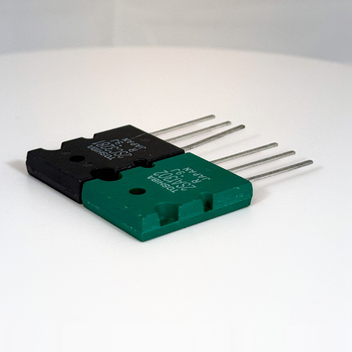 Toshiba 2SA1302 and 2SC3281 transistors, back