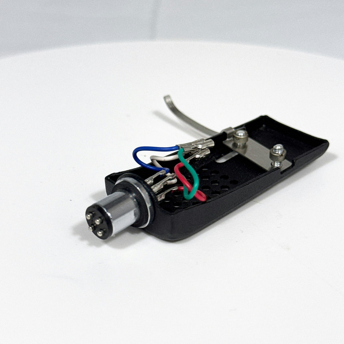 Vintage Black Perforated Universal Turntable Headshell with Lead Wires - No Cartridge