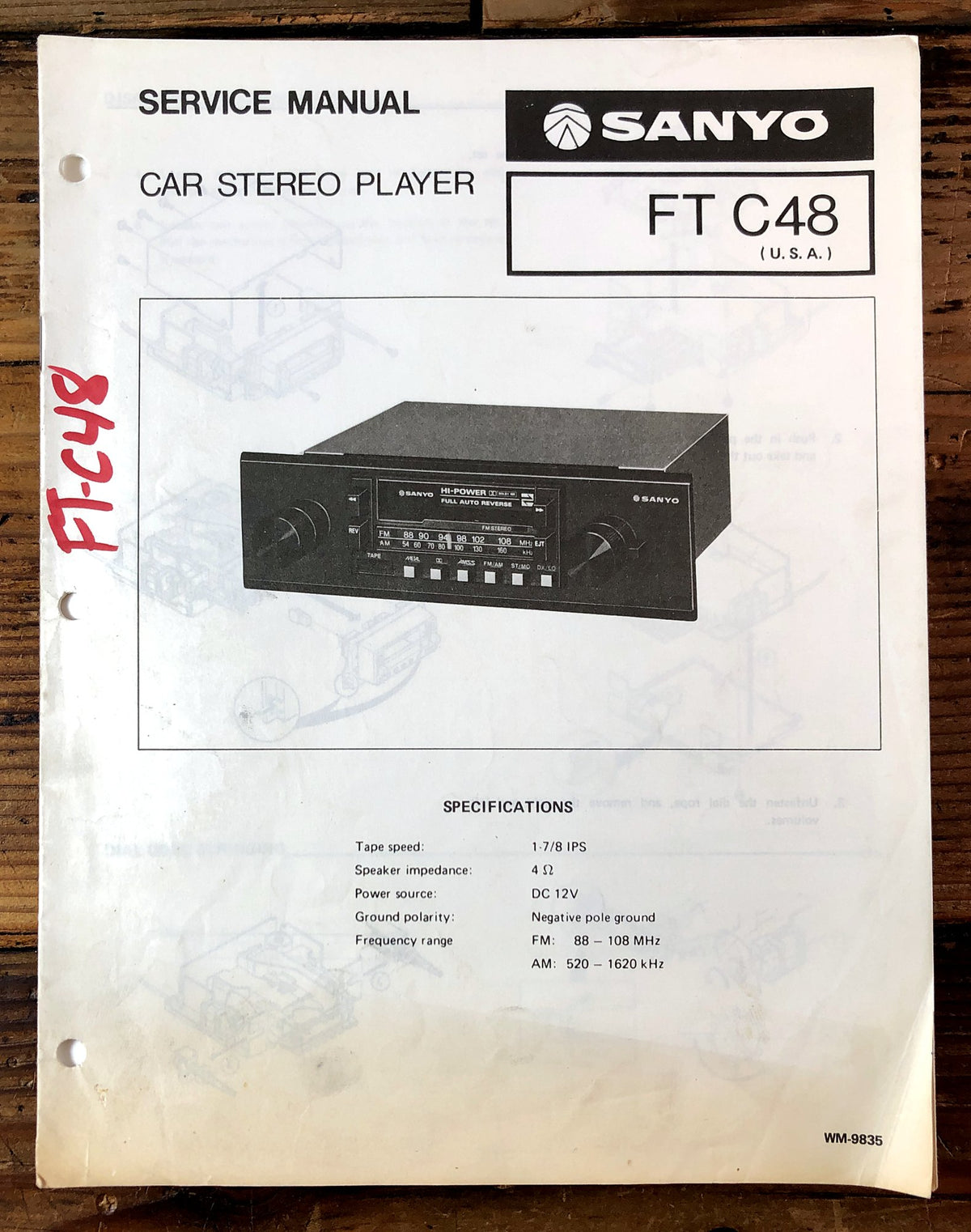 Sanyo FT C48 Car Stereo Player Service Manual *Original*