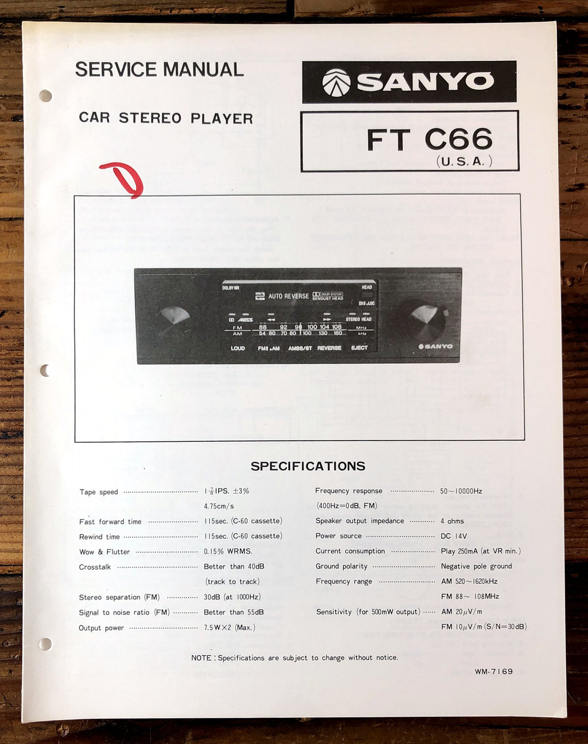 Sanyo FT C66 Car Stereo Player Service Manual *Original*