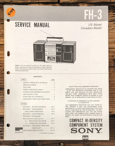 Sony FH-3 Stereo Service Manual *Original*