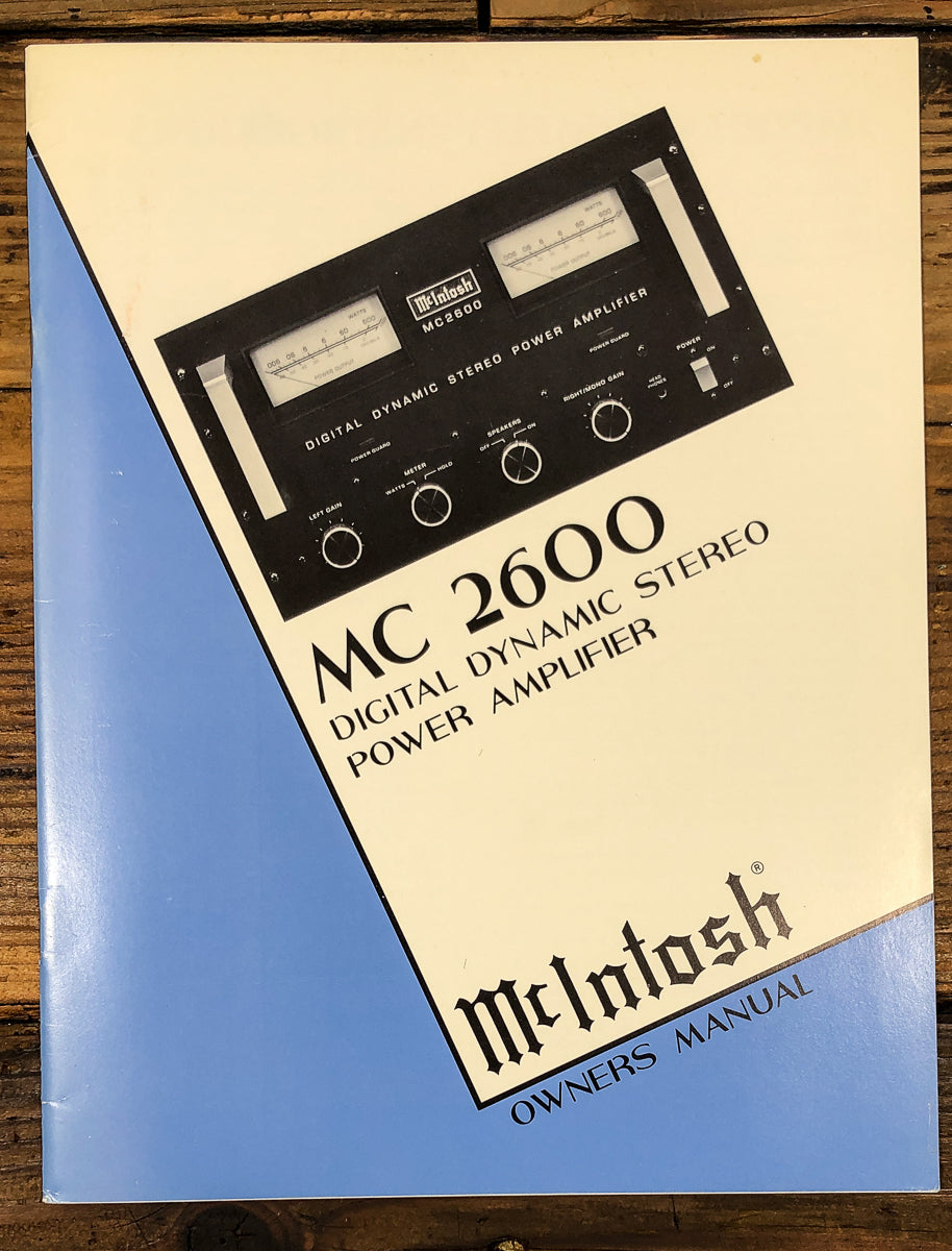 McIntosh MC 2600 MC-2600 Amplifier Owners / User Manual *Original*