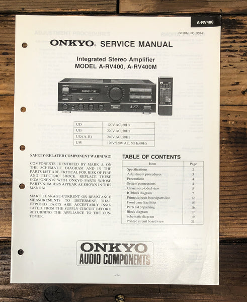 Onkyo A-RV400 Stereo Service Manual *Original*