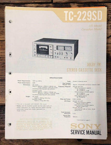 Sony TC-229SD Cassette  Service Manual *Original*