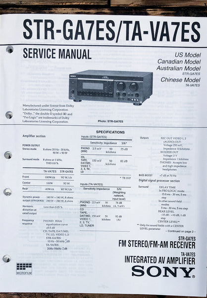 Sony STR-GA7ES TA-VA7ES Receiver  Service Manual *Original*