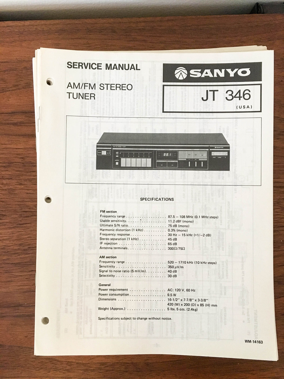 Sanyo JT 346 Tuner Service Manual *Original*