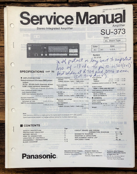 Panasonic SU-373 Amplifier  Service Manual *Original*