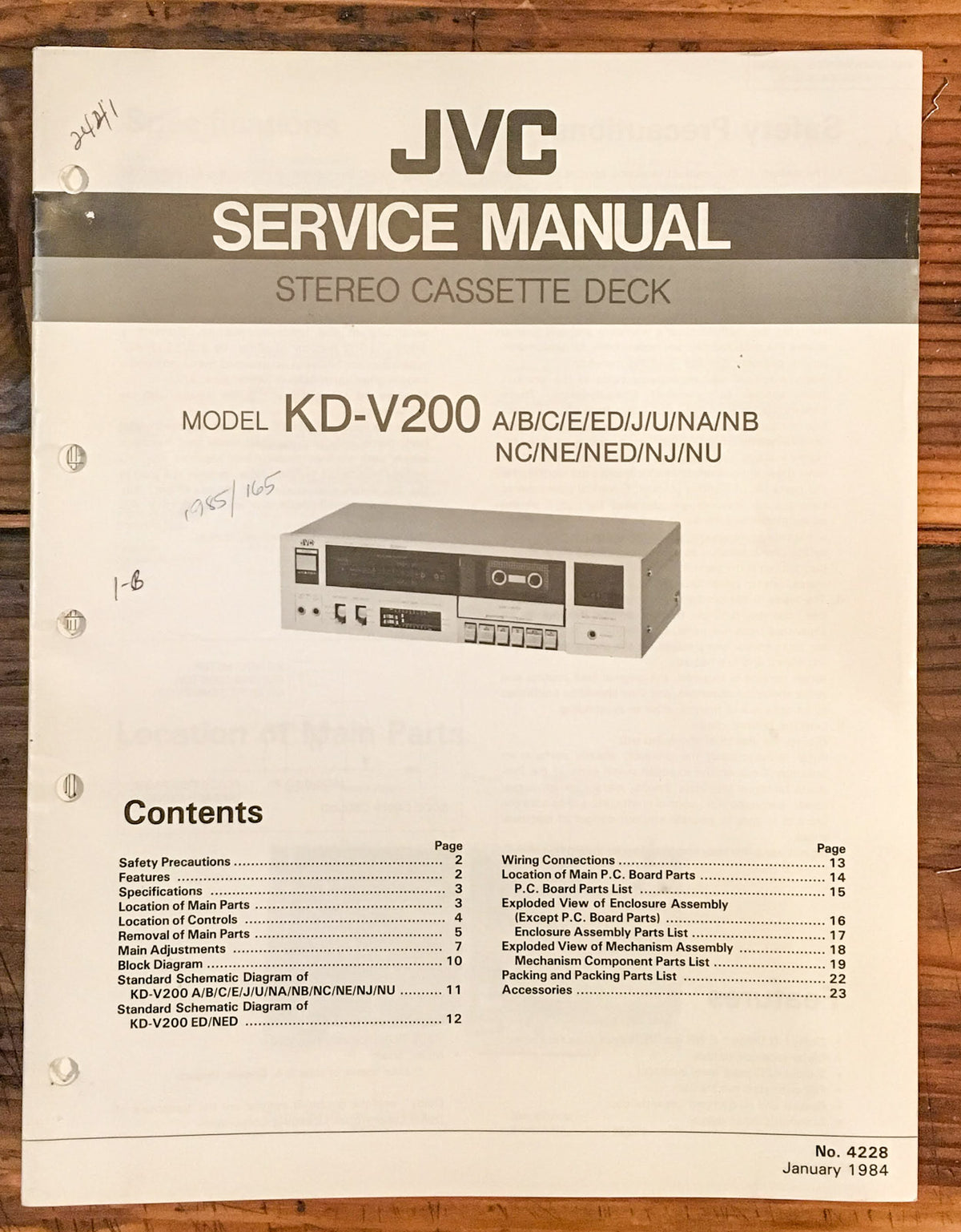 JVC KD-V200 Cassette Deck  Service Manual *Original*