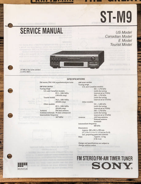 Sony ST-M9 Tuner  Service Manual *Original*