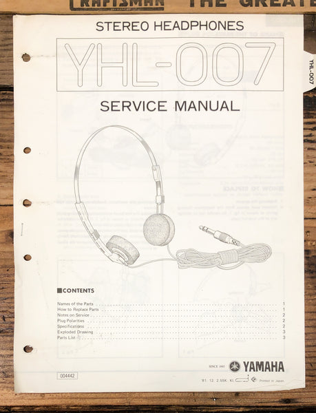 Yamaha YHL-007 Headphones  Service Manual *Original*