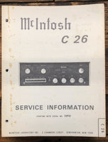 McIntosh C26 C-26 Preamp / Preamplifier  Service Manual *Original*