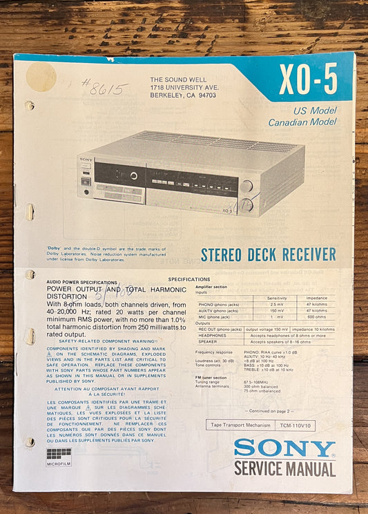 Sony XO-5 Cassette  Service Manual *Original*