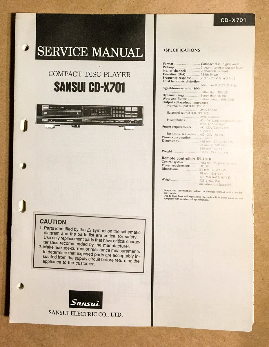 Sansui CD-X701 CD Player Service Manual *Original*