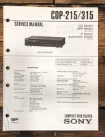Sony CDP-214 CDP-315 CD Player Service Manual *Original*