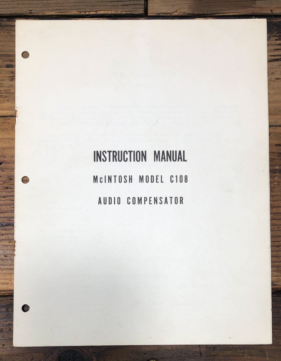 McIntosh C-108 C108 Preamp / Preamplifier Owners / User Manual *Original*