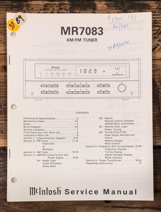 McIntosh MR 7083 Tuner  Service Manual *Original*